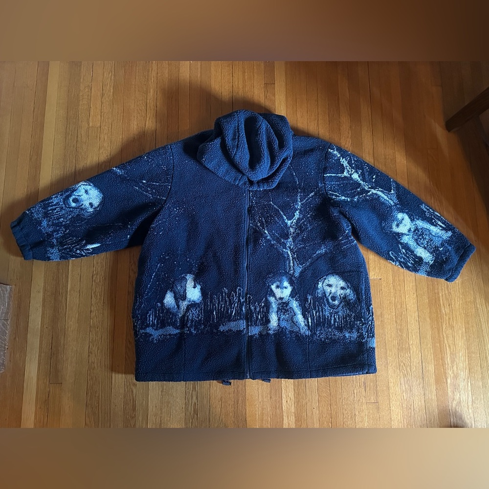 Vintage Willow Lane Blue Dog and Puppy Sherpa Zip Up Hoodie, Unsized (3X)